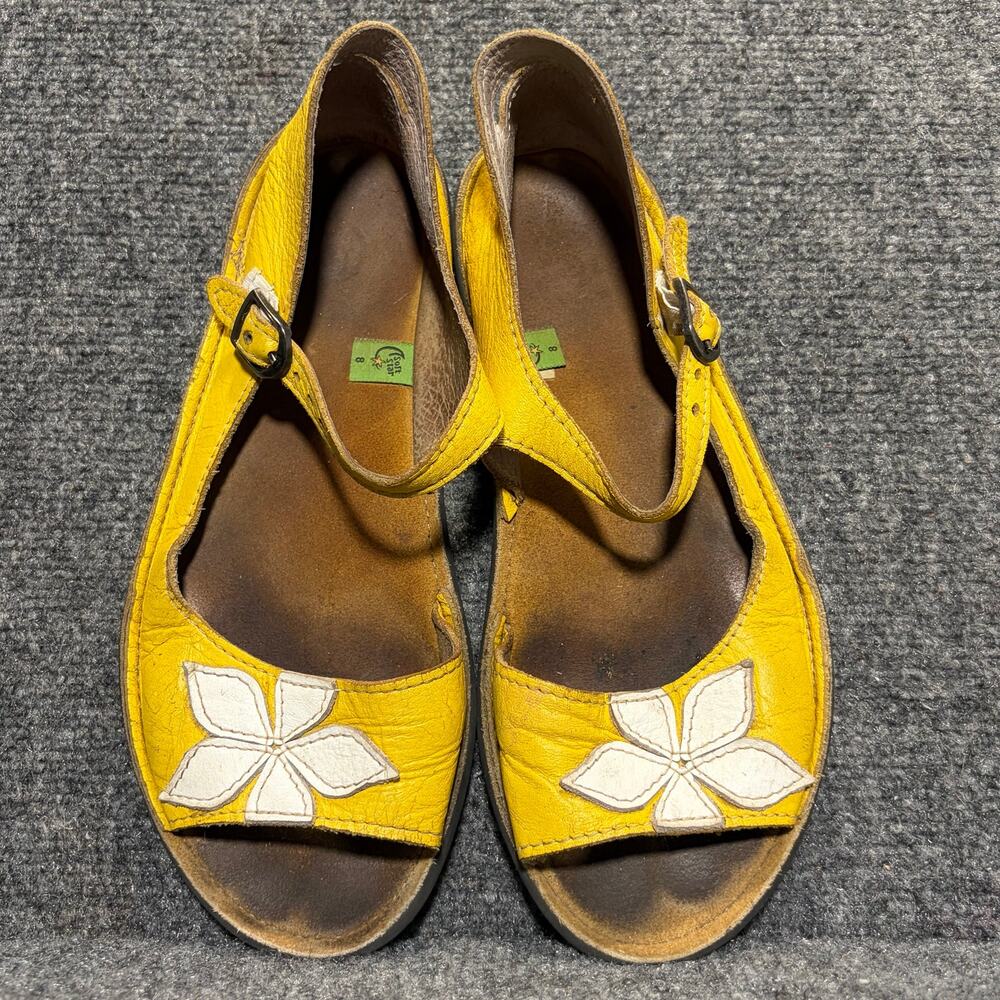 SoftStar Yellow Leather Flower Ankle Strap Barefoot Zero Drop Sandals Women 9